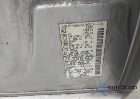 2007 Nissan Frontier Se из США, поврежденный, VIN 1N6AD09U17C446811